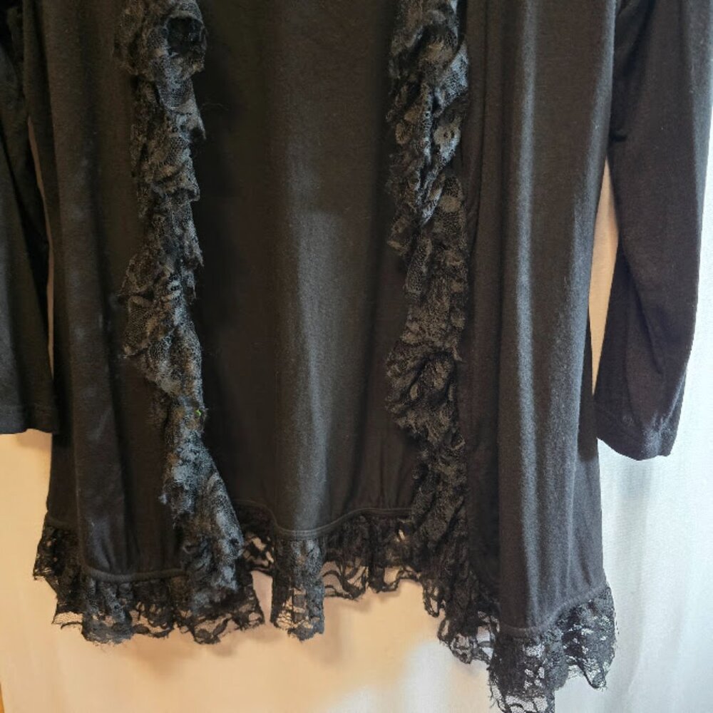 V CRISTINA BLACK OPEN RUFFLE CARDIGAN SWEATER SIZE LARGE LIGHTWEIGHT - Picture 6 of 10